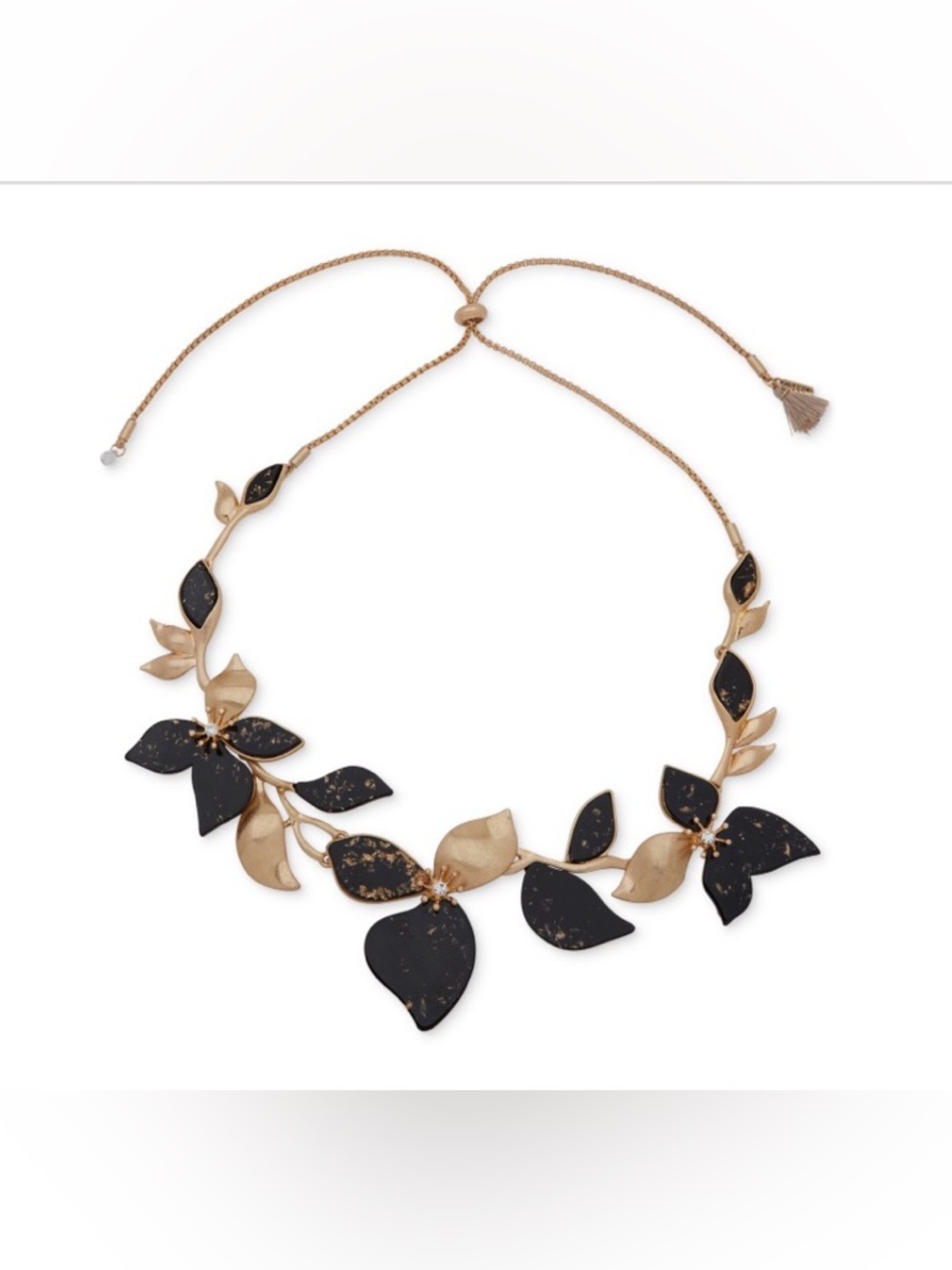 NWT Lonna & Lilly Gold-Tone Pave & Gold-Fleck Jet Flower 16" Statement Necklace